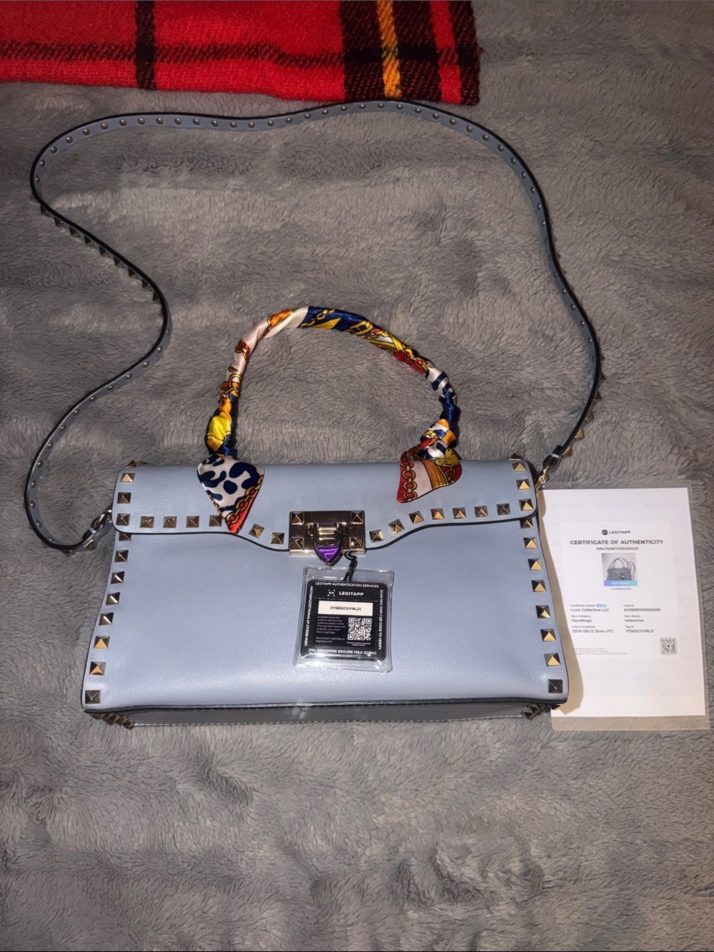Preloved Valentino Garavani  Light Blue Leather gold  rockstud with crossbody.